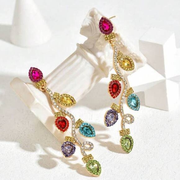 NEW Colorful Christmas String Lights Holiday Bling Gemstone Earrings - Picture 4 of 5